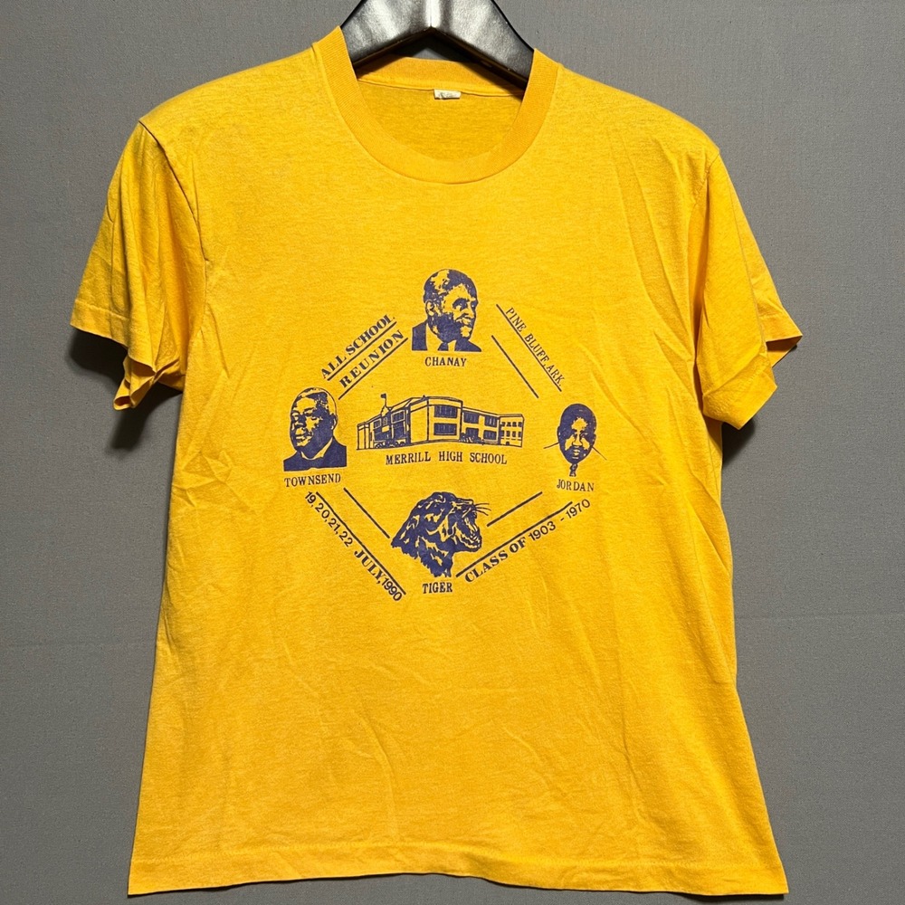 Vintage 1990 Merrill High School Reunion T Shirt Screen Stars Yellow XL 90s